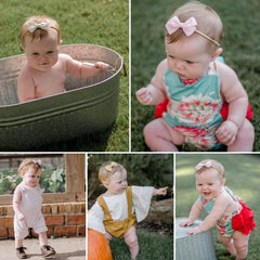 LittleJoJo petite denim bow headband; modern style on a soft, one-size nylon band.