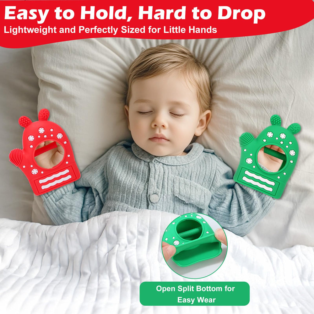 LittleLamb silicone mitten shows 100% food-grade material for mouthing.