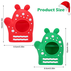 LittleLamb teething mitten easy-grip design helps baby hold securely.
