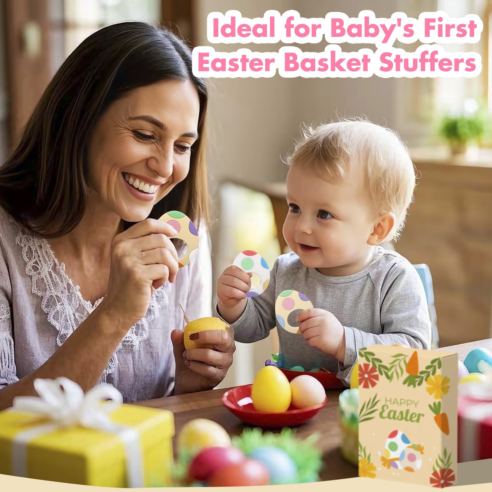 LittleLamb baby-teether in Easter-basket shot showcases two-color set