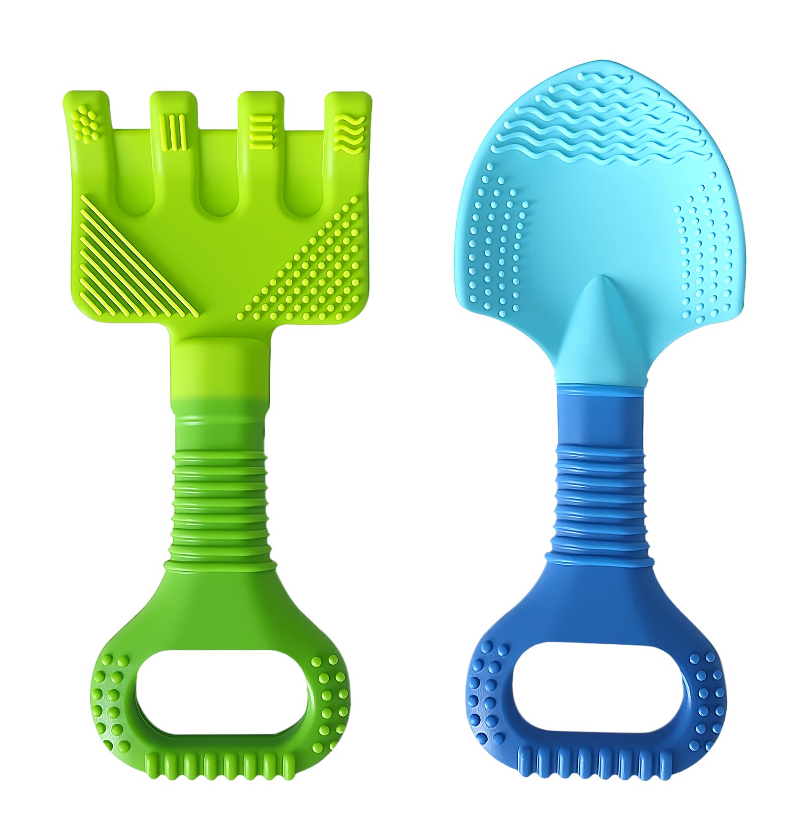 LittleLamb garden shovel teether close-up showing textured silicone for soothing gums.