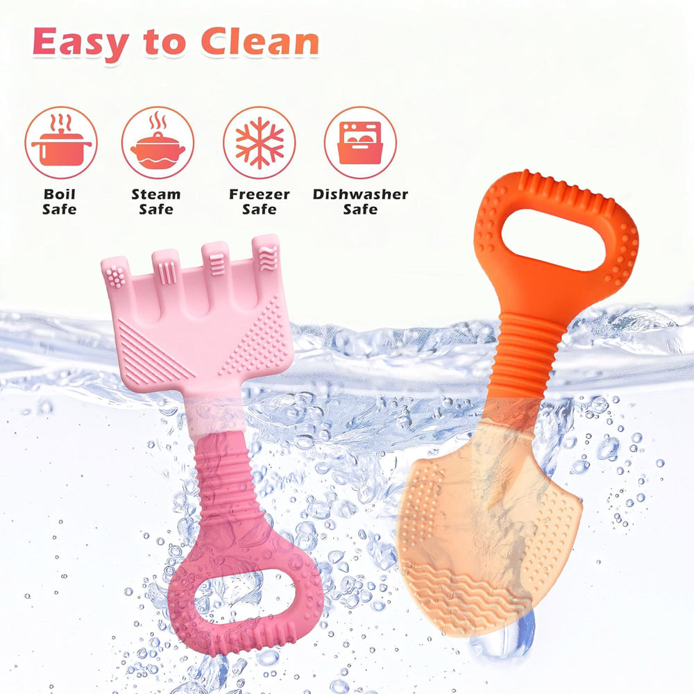 LittleLamb teether soft-grip image: compact size fits tiny hands for independent exploration.