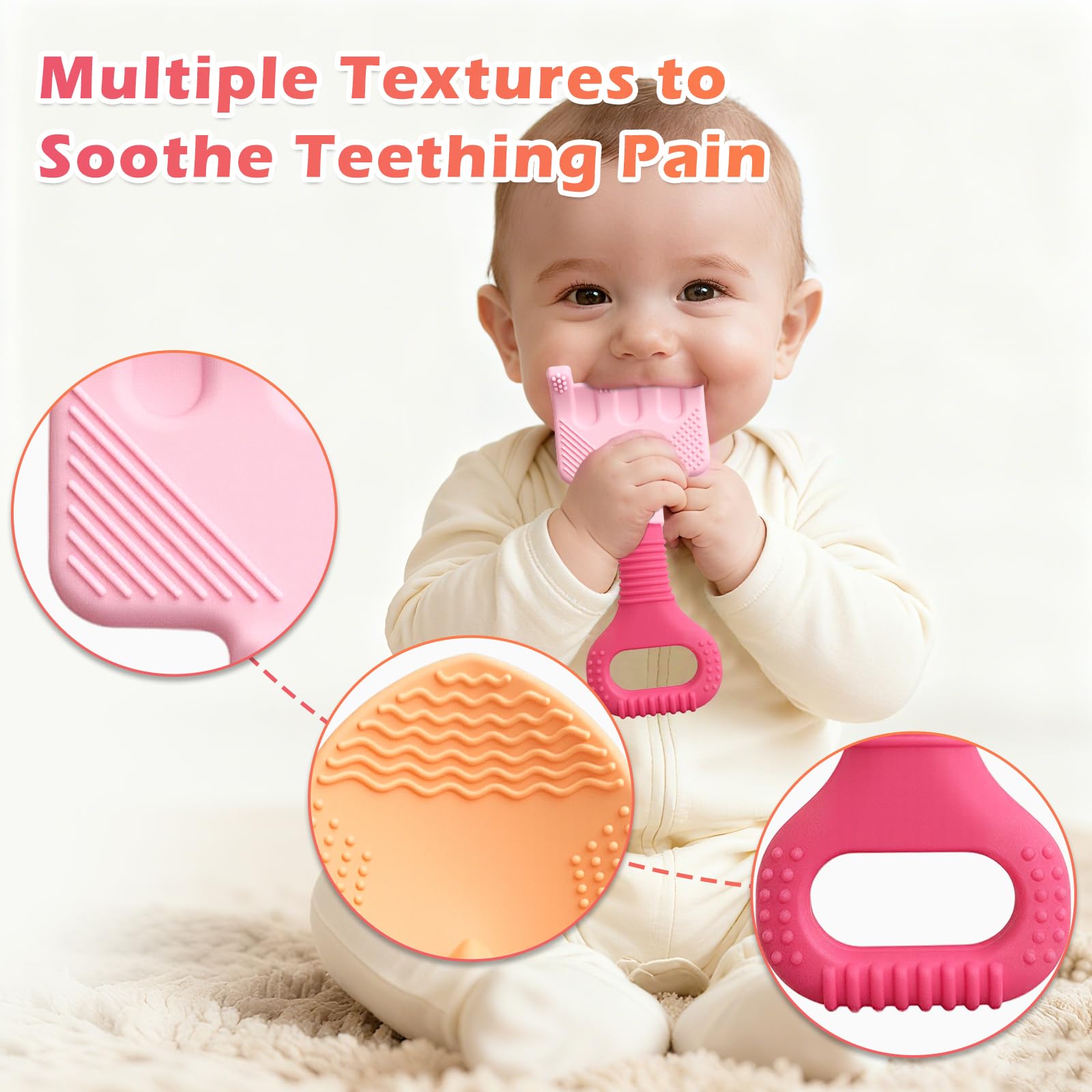 LittleLamb teether textured marks image: added textures provide gum relief and tactile exploration.