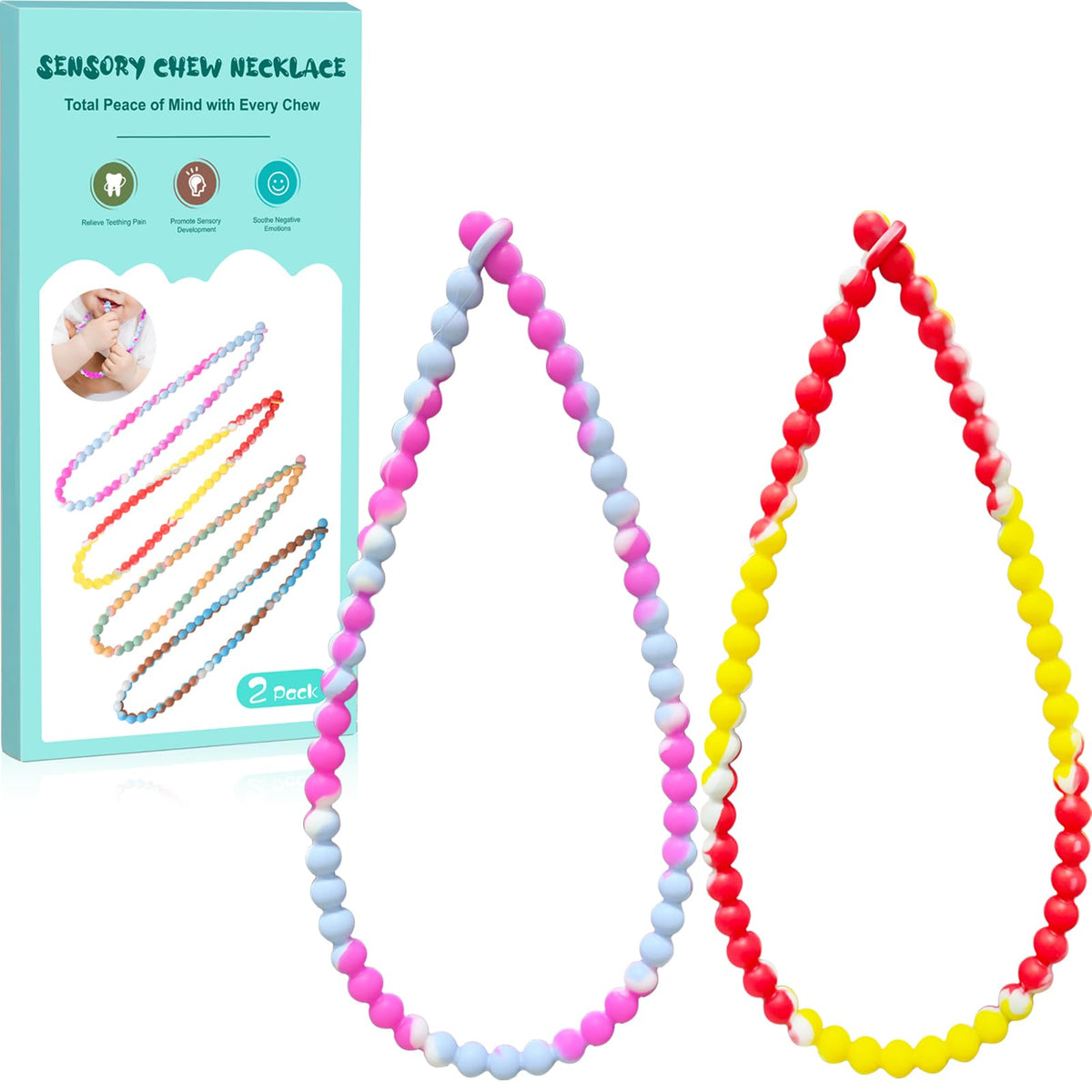 LittleLamb teething necklace with integrated safety design showing secure bead construction for babies.