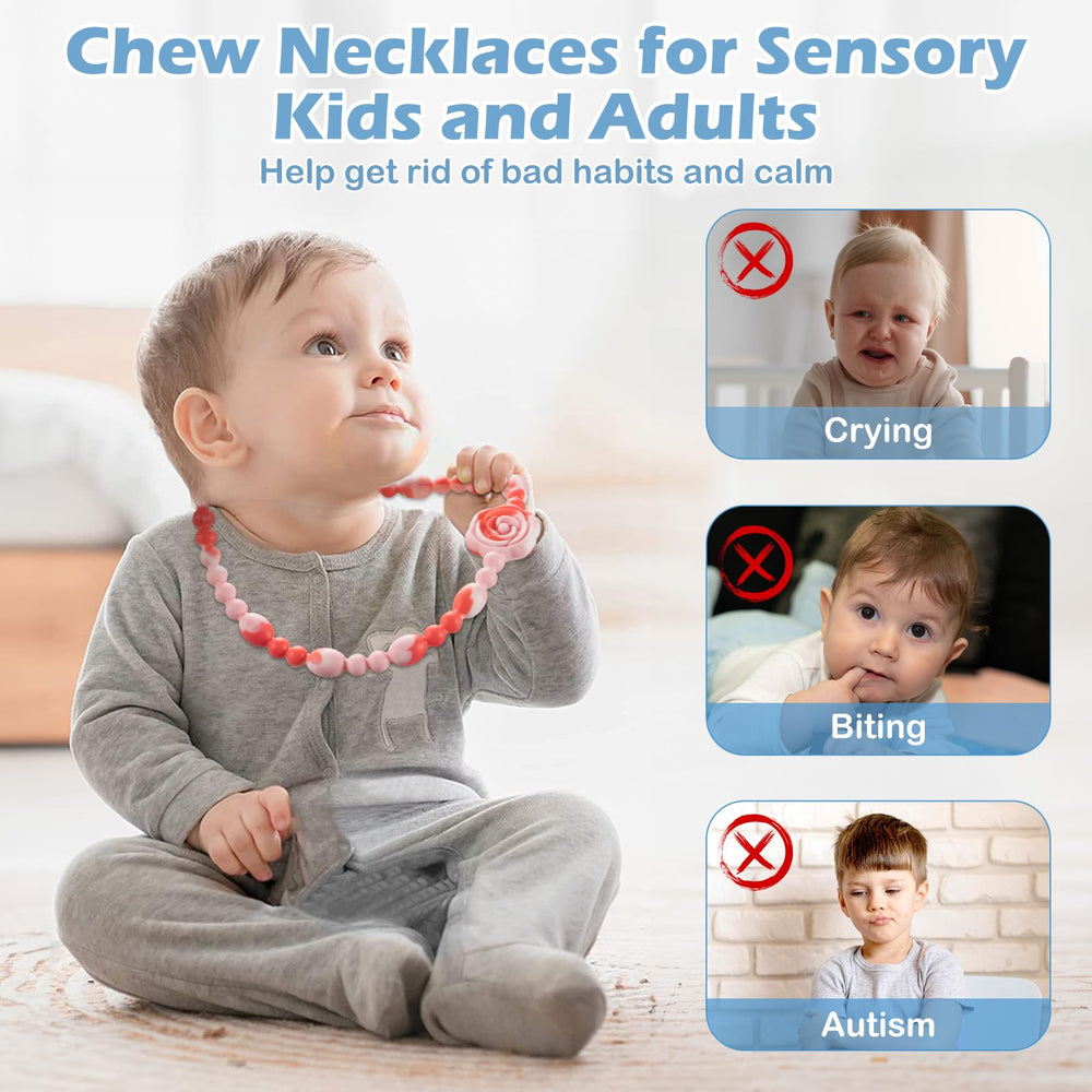 LittleLamb teething necklace tie-dye-flower-pattern adds mom-friendly style.