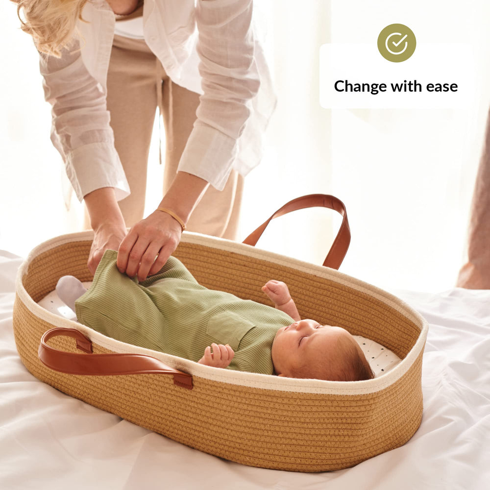 LittleLaughs changing basket in nursery setting showcasing stylish, comfortable diaper changes.