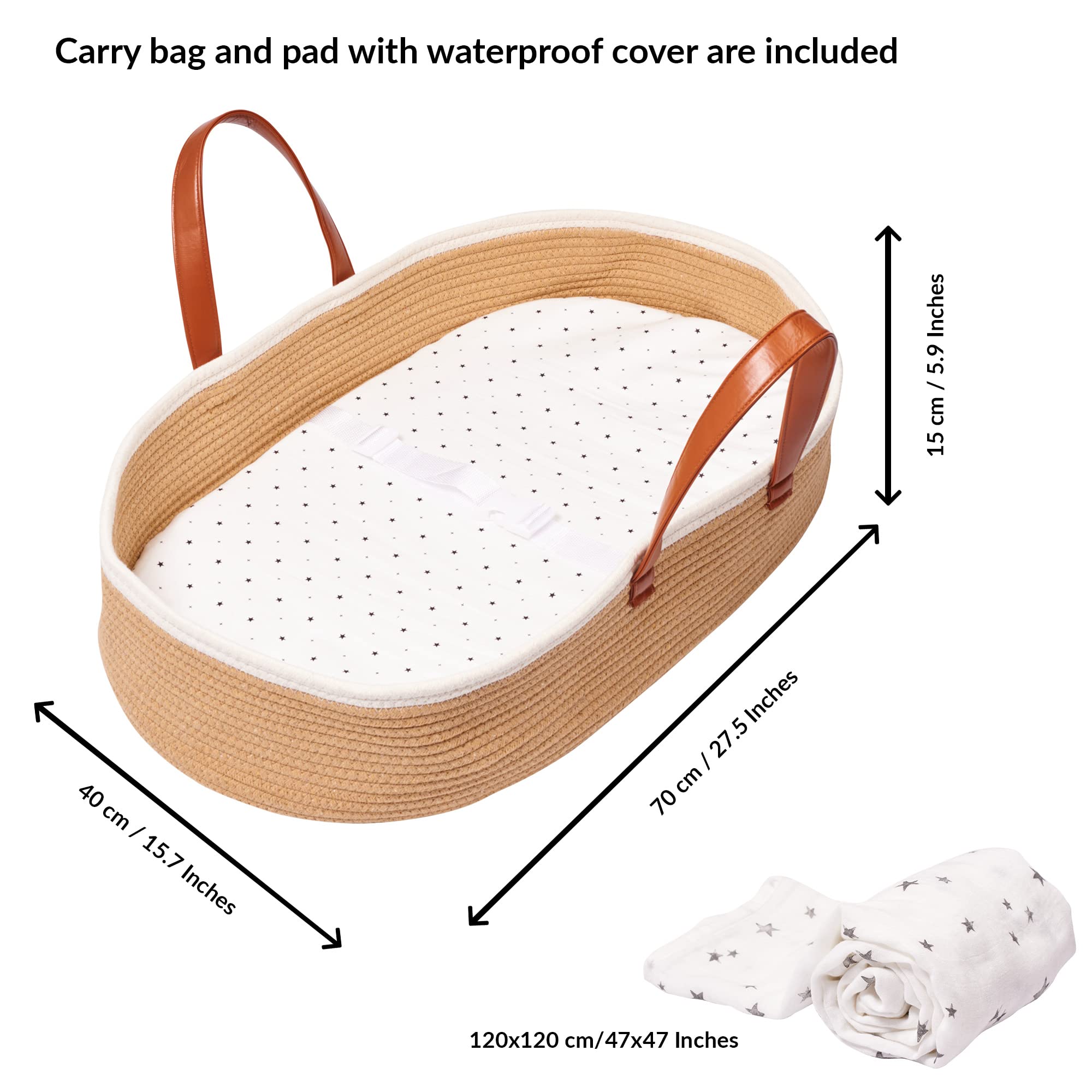 LittleLaughs dresser-top changing basket on a compact changing space keeps essentials organized.