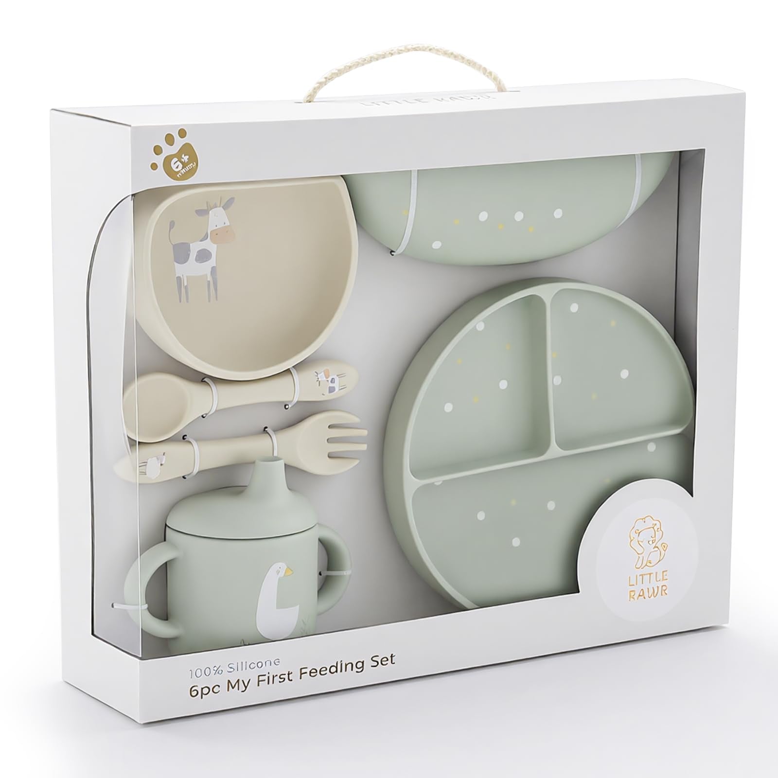 Little Rawr divided plate with suction bowl keeps meals mess-free for babies.