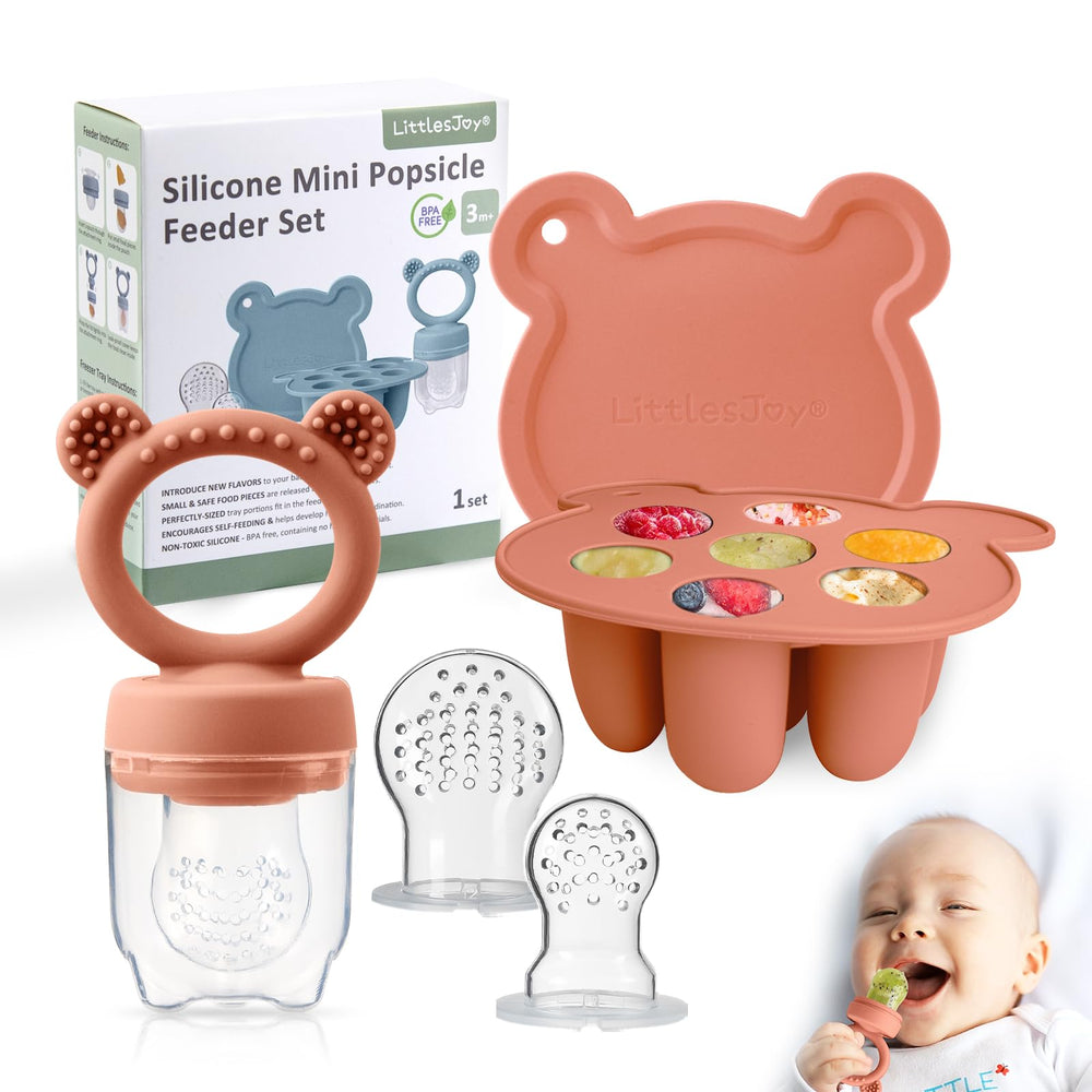 LittlesJoy fruit feeder close-up showing safe BPA-free design for puree feeding