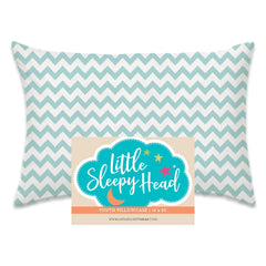 Little Sleepy Head youth pillow case in chevron teal on a pillow offers a snug travel-friendly fit
