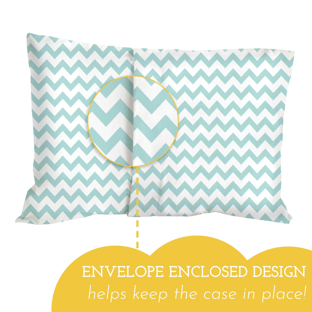 Little Sleepy Head chevron teal pillow case demonstrates durable stitching for everyday use