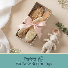 Little Tinkers World wooden massage brush shown for soothing scalp massage.