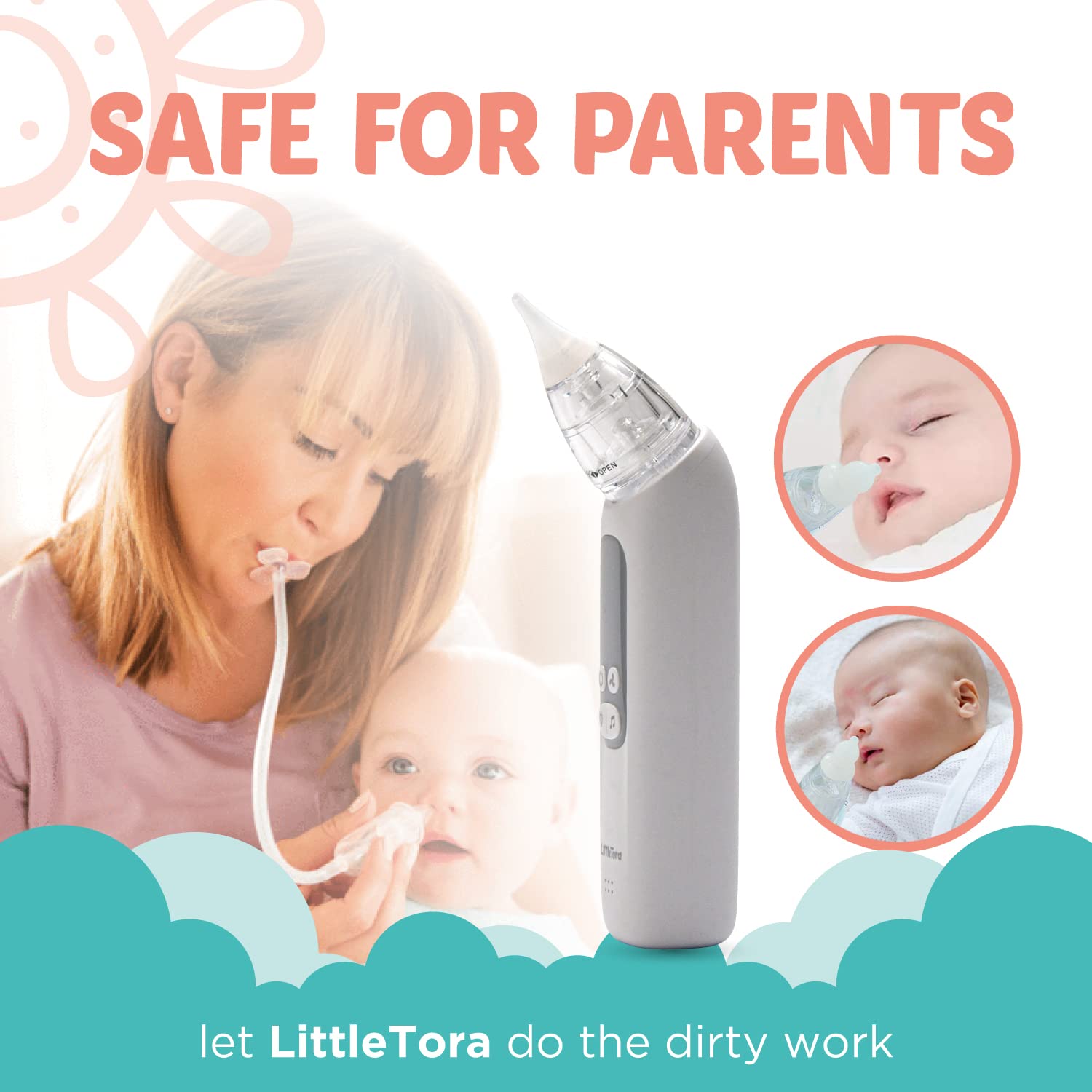 LittleTora nasal aspirator tips with 3 sizes for all ages.