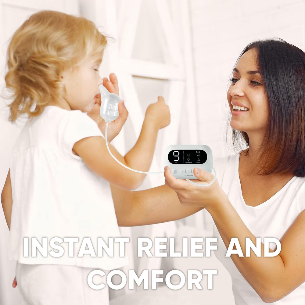 LittleTora Pro rechargeable unit enables quick snot removal on the go.