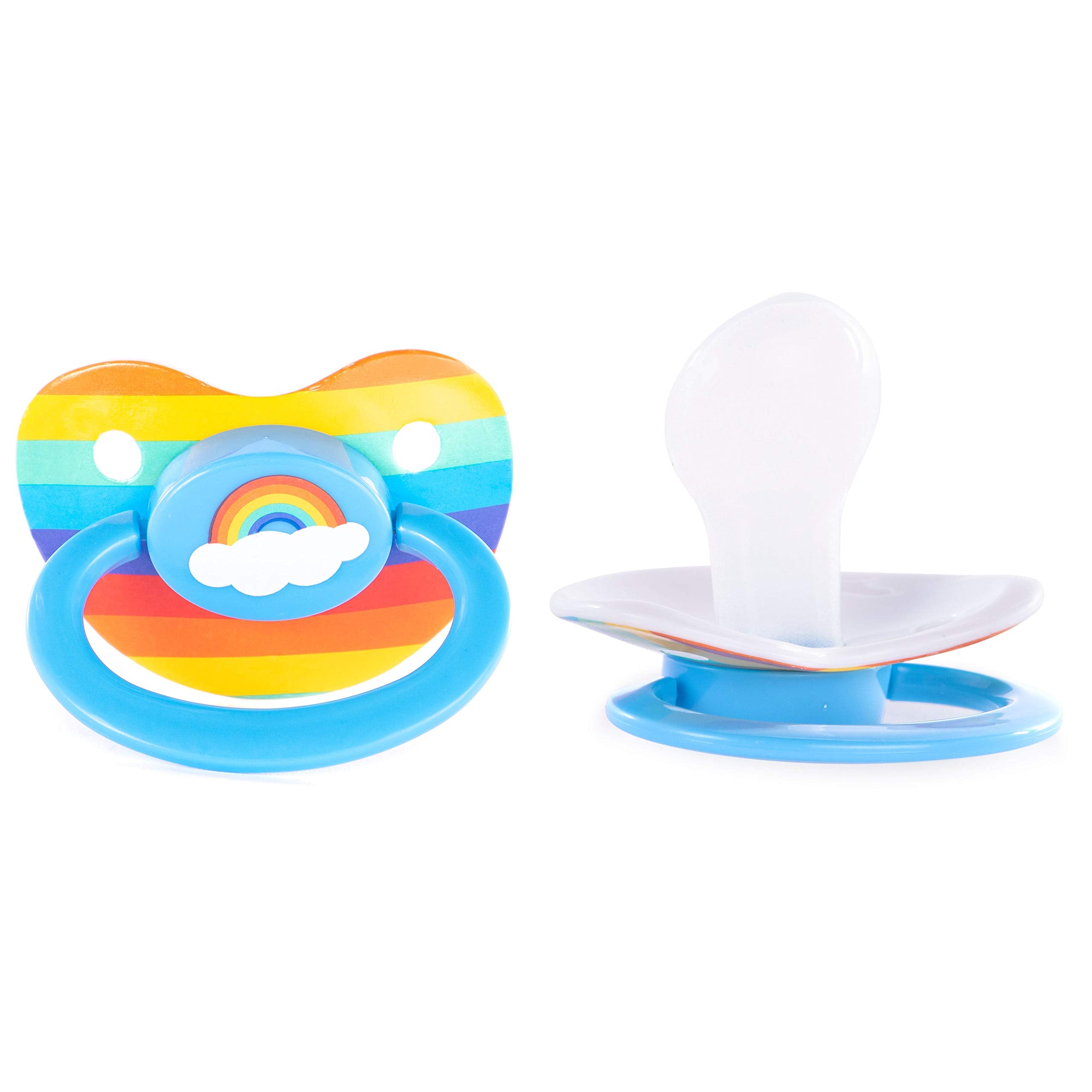 Littletude Rainbow Pacifier extra-large shield emphasizes secure fit for nighttime use.