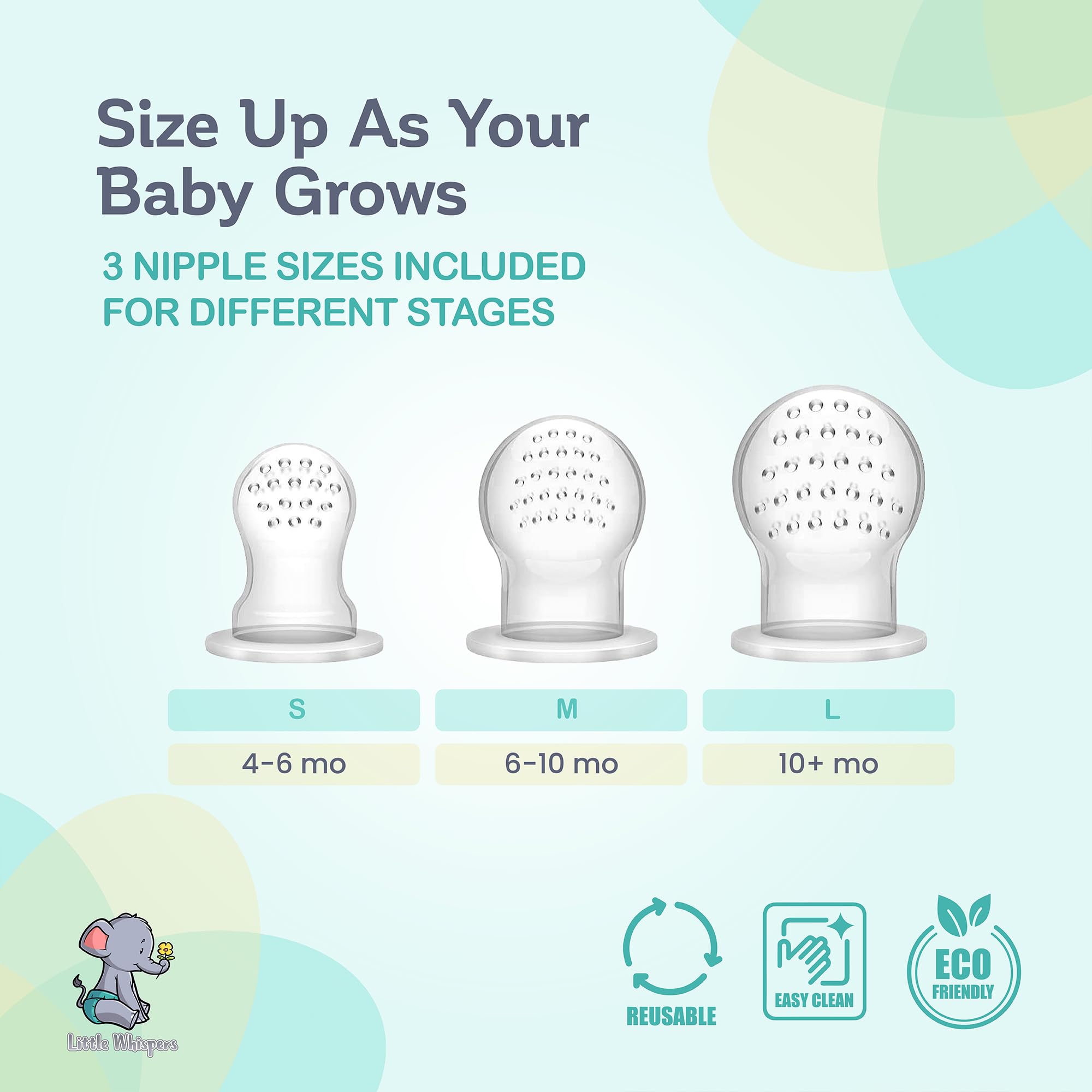 LittleWhispers fresh fruit in feeder highlights safe silicone for little mouths.