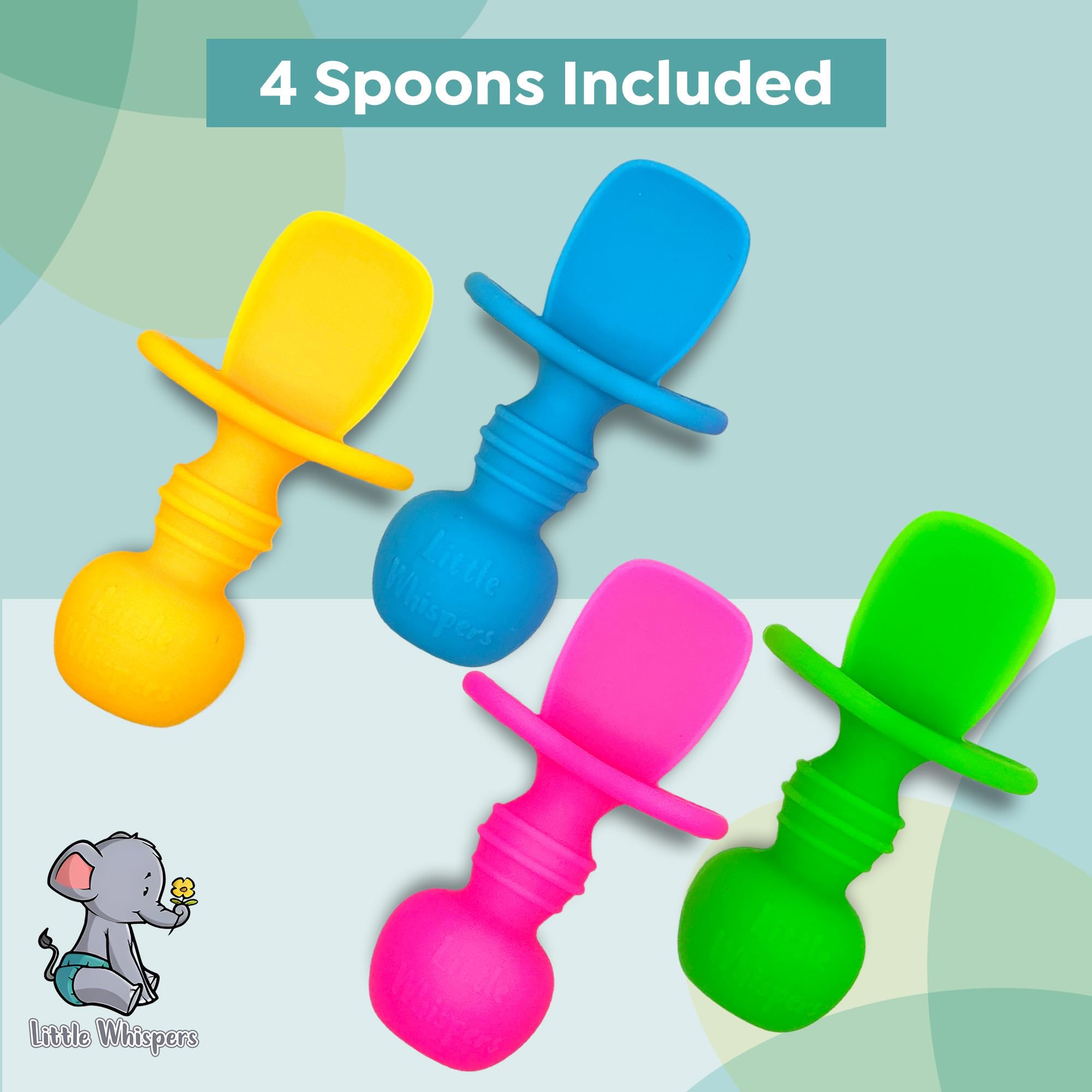 LittleWhispers Neon spoon set in use with a baby during feeding.