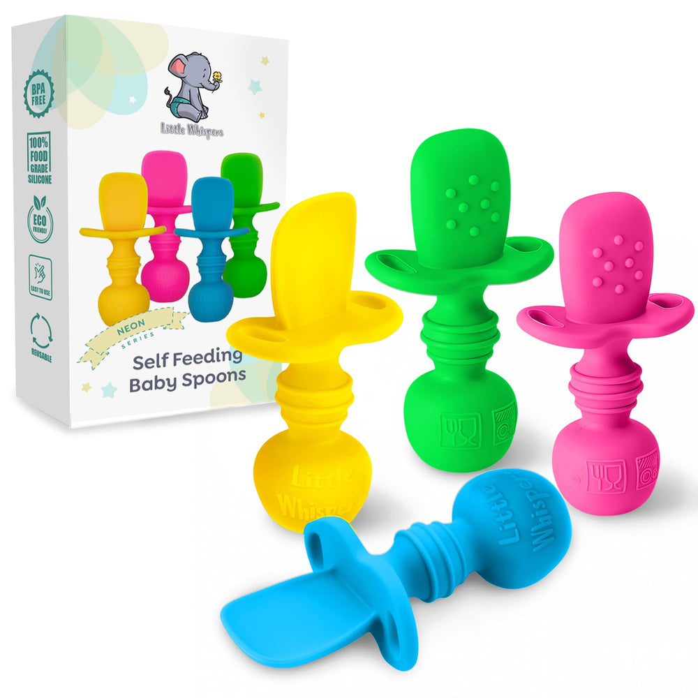 LittleWhispers Neon spoons ideal for family meals and shared tasting.