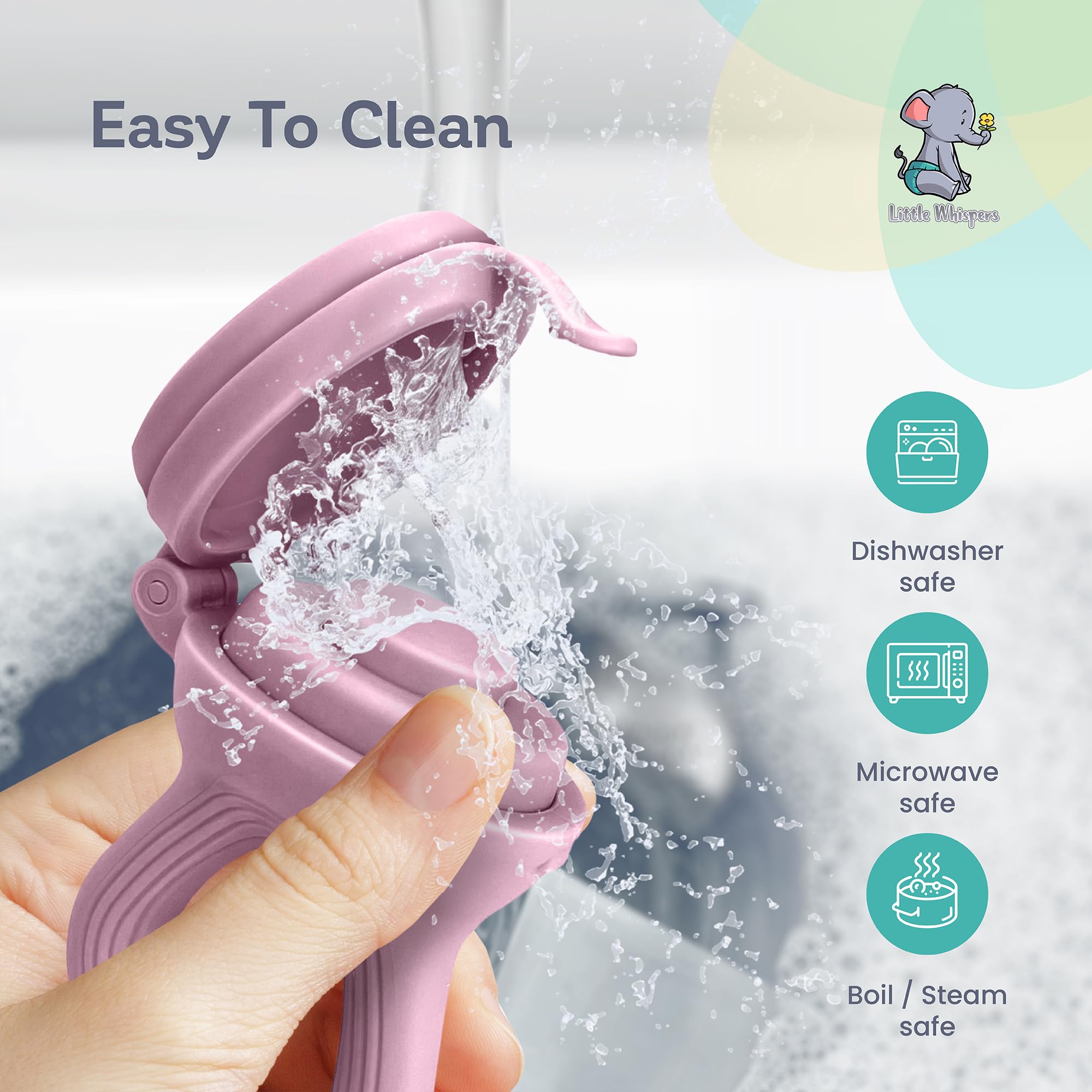 LittleWhispers safe silicone material emphasizes durable, baby-friendly construction.