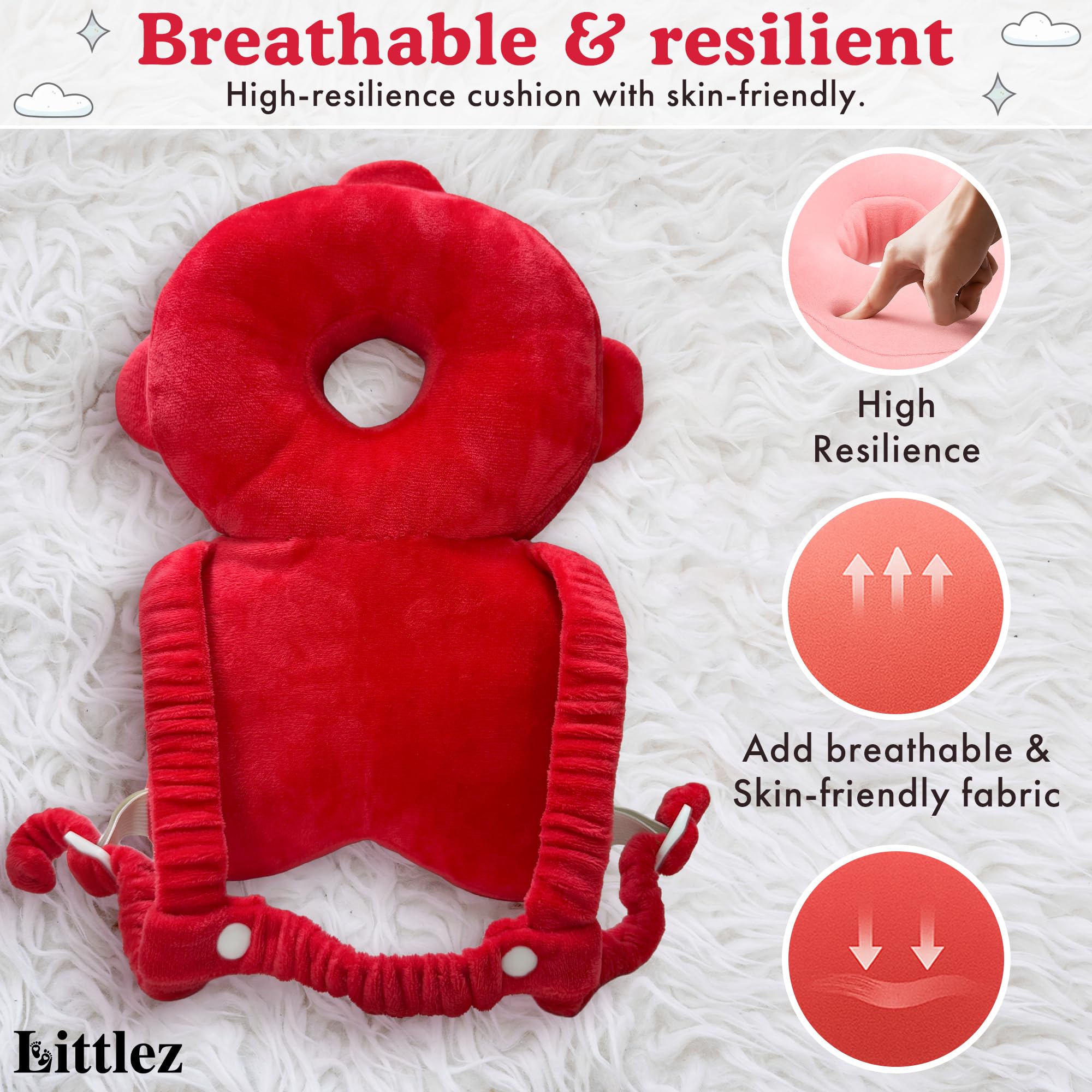 LITTLEZ Baby Back Support Pillow travel-compact view highlighting easy packing for trips.
