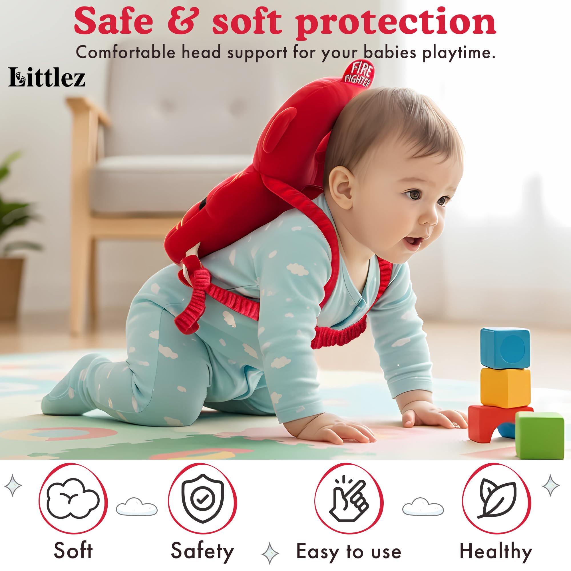 LITTLEZ Baby Back Support Pillow tummy-time use illustrating gentle stability during play.