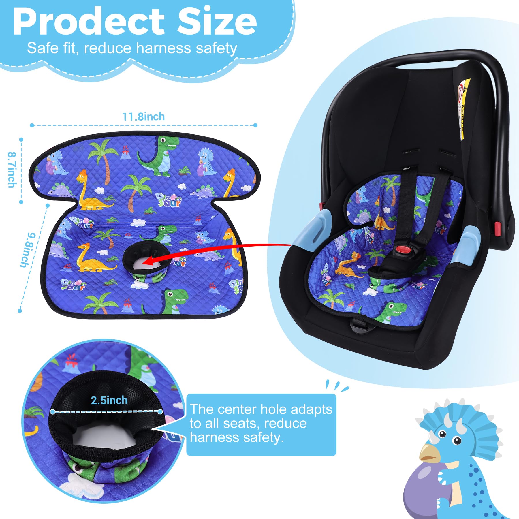 LITTOBEBE blue dinosaur prints add playful appeal while protecting upholstery.