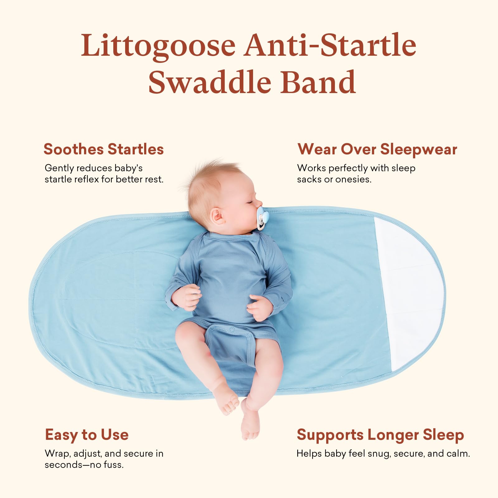 littogoose swaddle-wrap machine-washable fabric stays soft after many washes.