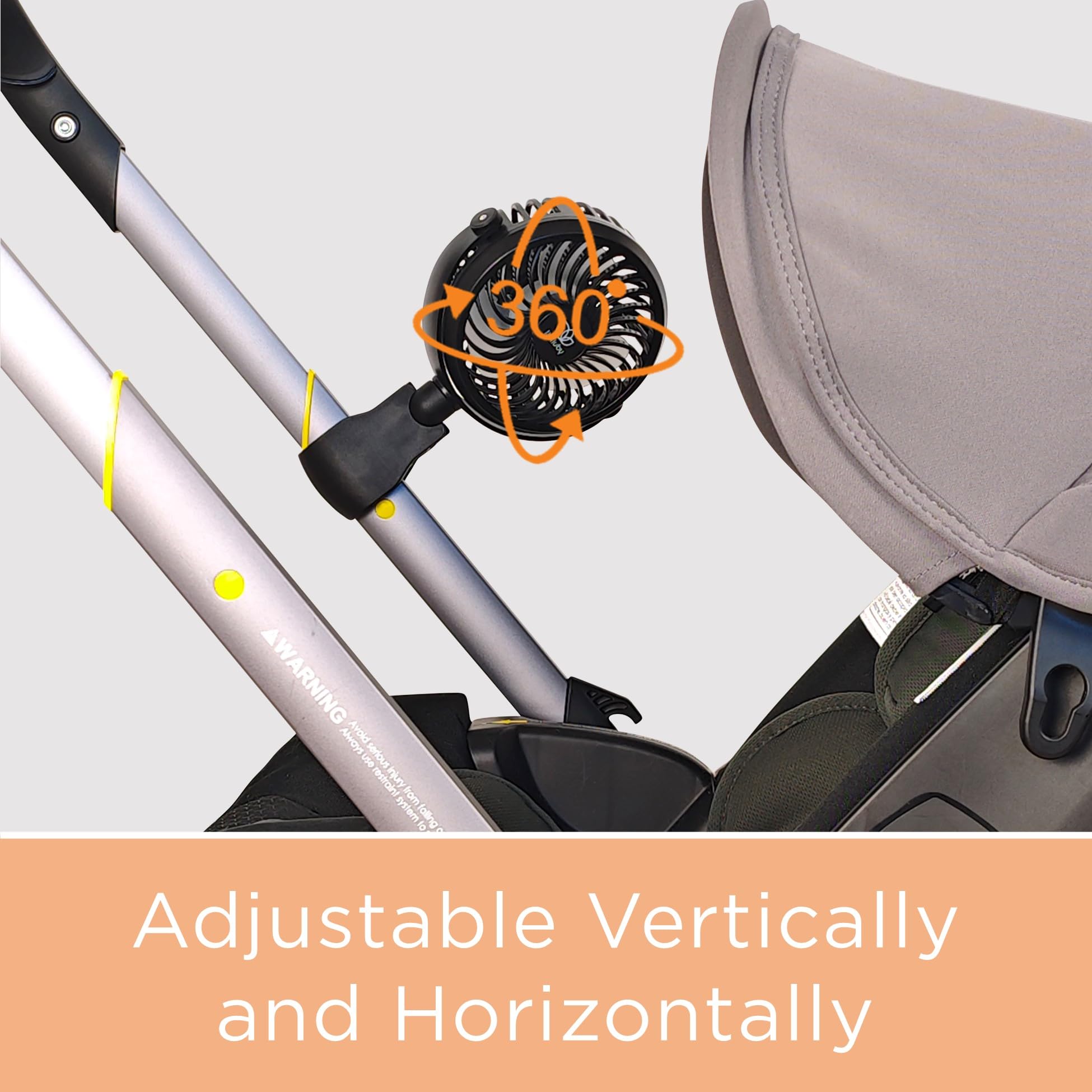 liuliuby baby stroller fan in use during a sunny walk.