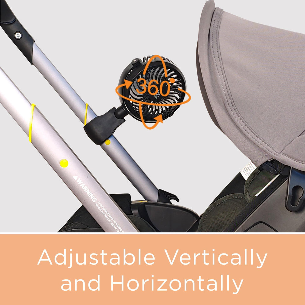 liuliuby baby stroller fan in use during a sunny walk.