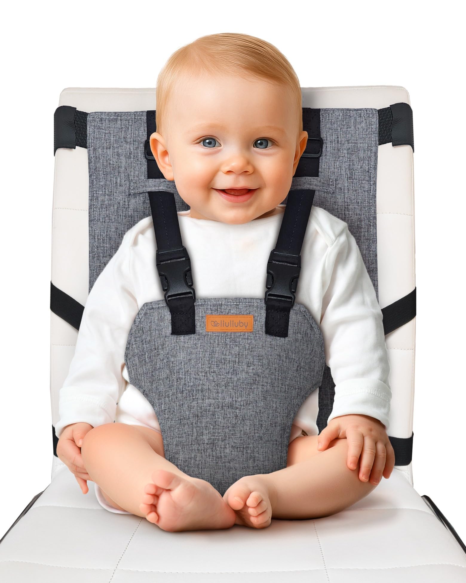 liuliuby Compact Travel High Chair front view, easy setup for on-the-go meals.