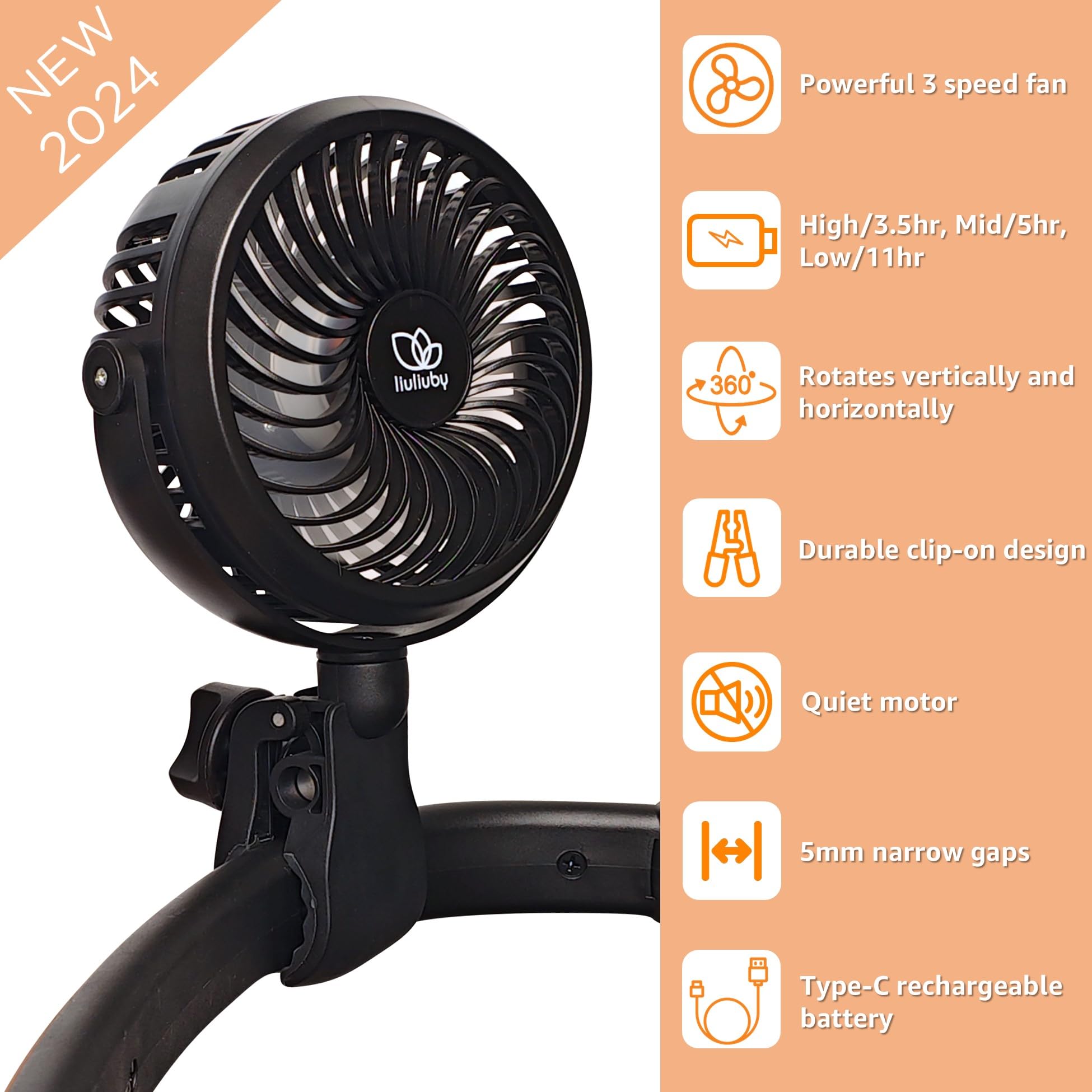 liuliuby stroller fan durable clamp ensures secure attachment.