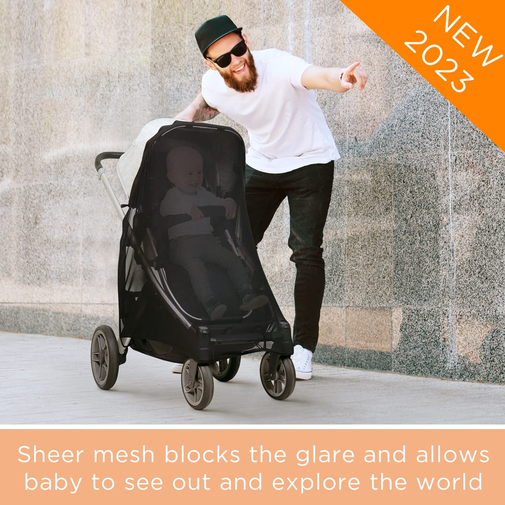 Liuliuby stroller sun shade cover back view demonstrates secure magnetic flaps and stability.
