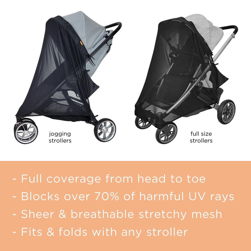 Liuliuby stroller sun shade cover fully deployed shows ample coverage and airflow for baby.