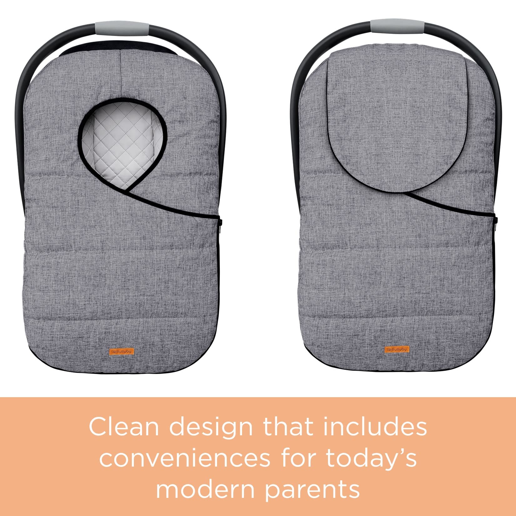 Liuliuby winter carseat cover gray front zipper enables easy in-and-out.