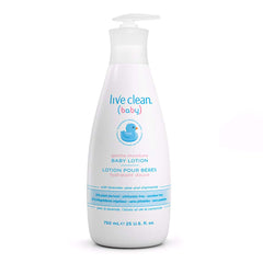 Live Clean Baby Moisturizing Lotion bottle front shows gentle daily moisturization.