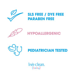 Live Clean Baby Lotion texture swatch shows creamy, quick-absorb formula.