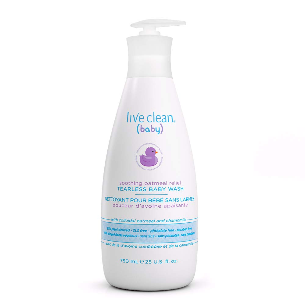 Live Clean Baby Soothing Relief Wash bottle front, gentle plant-based formula for delicate baby skin