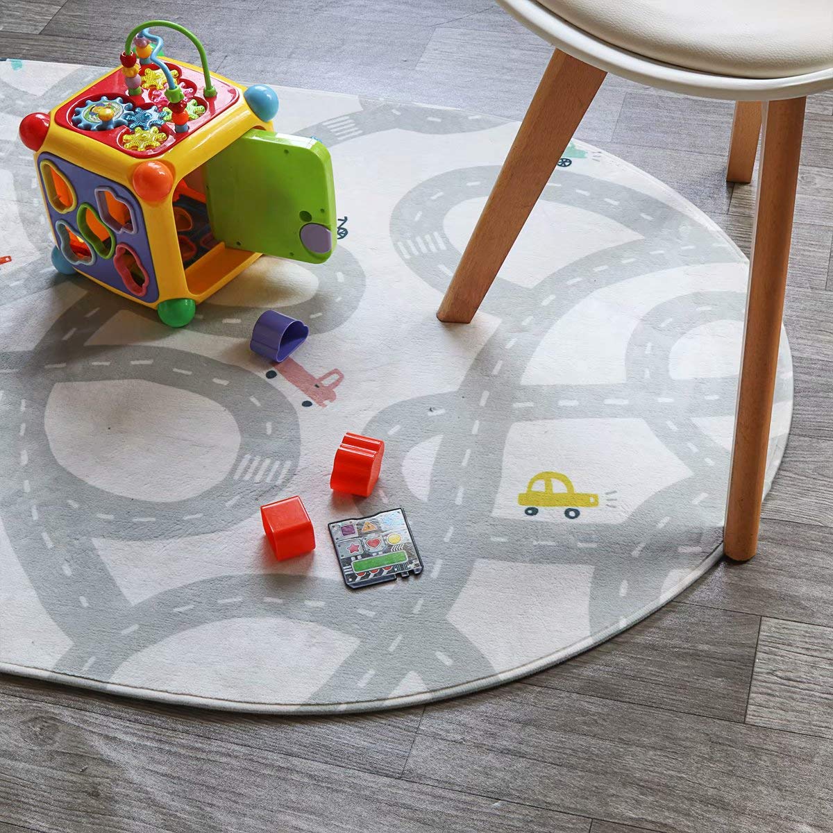 LIVEBOX Road Traffic Rug backside highlights non-slip grip for safer floor play.