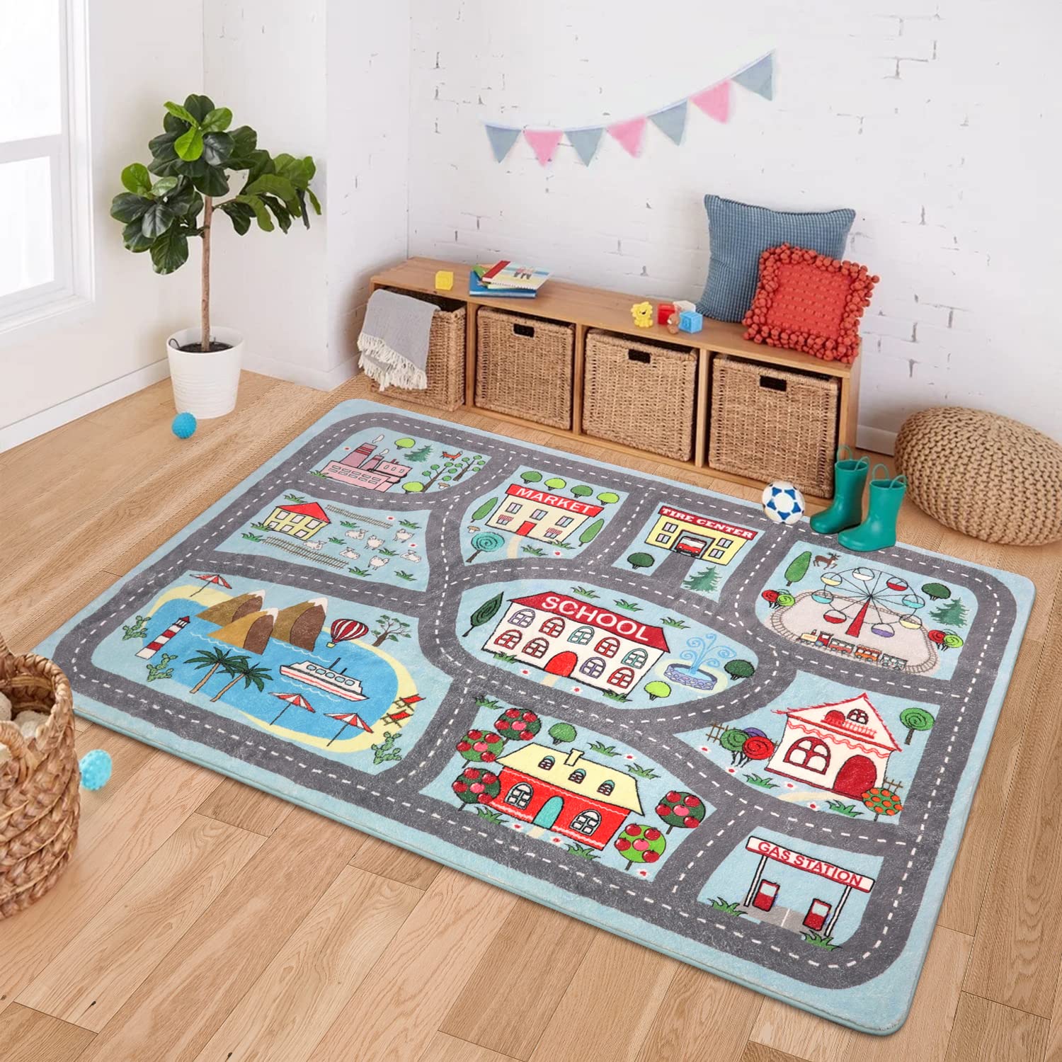LIVEBOX Soft Kids Rug easy-clean-dust shows quick cleanup after play