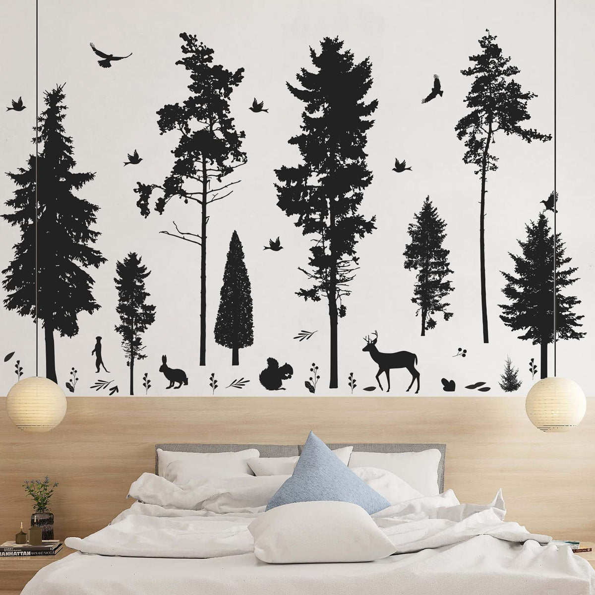 LiveGallery 8-sheets 3D black tree wall stickers on wall for quick room makeover.