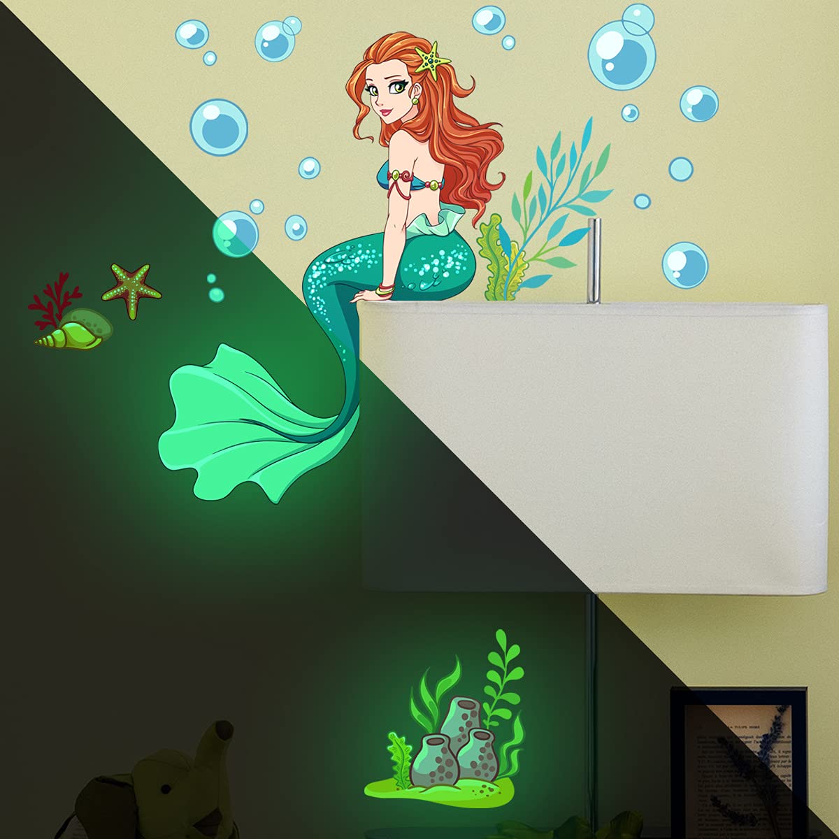 LiveGallery glow mermaid stickers around a door frame for nursery decor and gentle glow