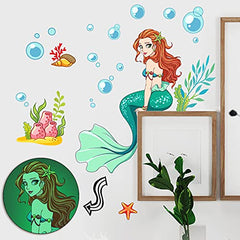 LiveGallery luminous mermaid wall decals near the bed for dreamy bedtime scene
