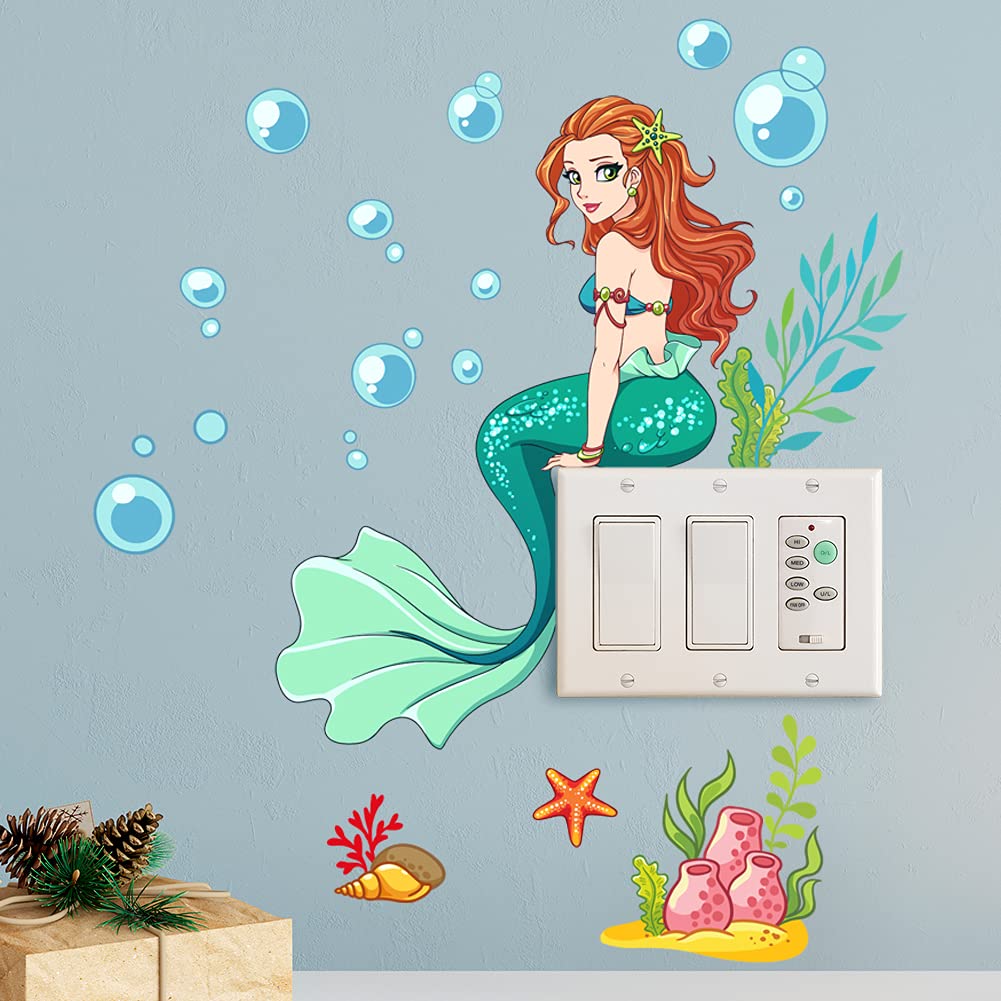 LiveGallery glow in the dark mermaid decals on smooth wall in playroom