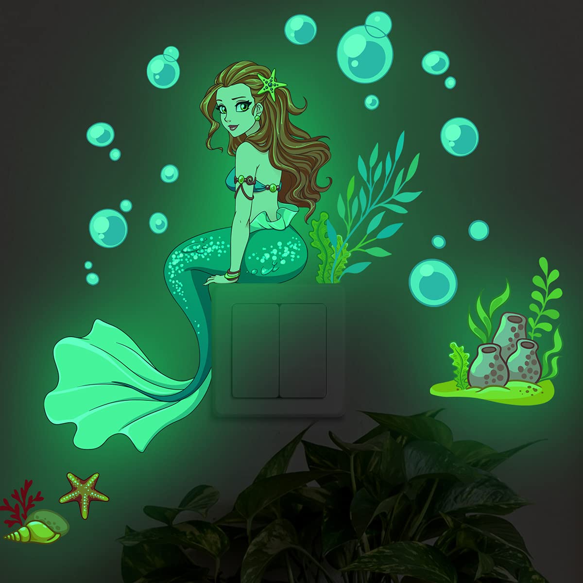 LiveGallery mermaid wall stickers with bubbles and seaweed for kid bedroom charm