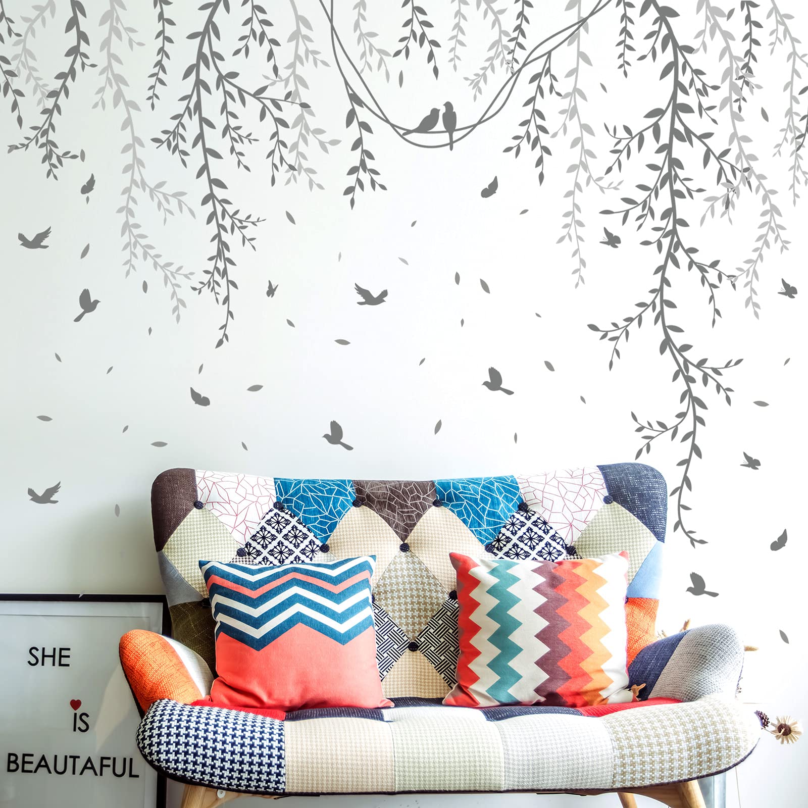 LiveGallery willow branch wall sticker for kids' rooms with easy peel-and-stick application
