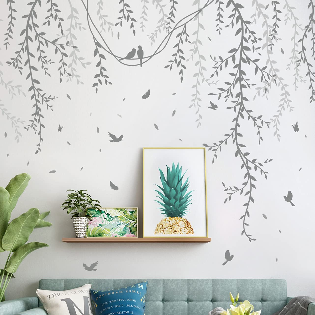 LiveGallery willow branch wall decal uses durable PVC for long-lasting color