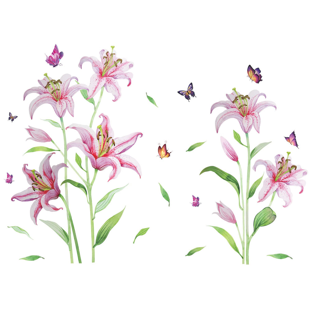 LiveGallery pink lily wall sticker made from PVC material for durable indoor decor