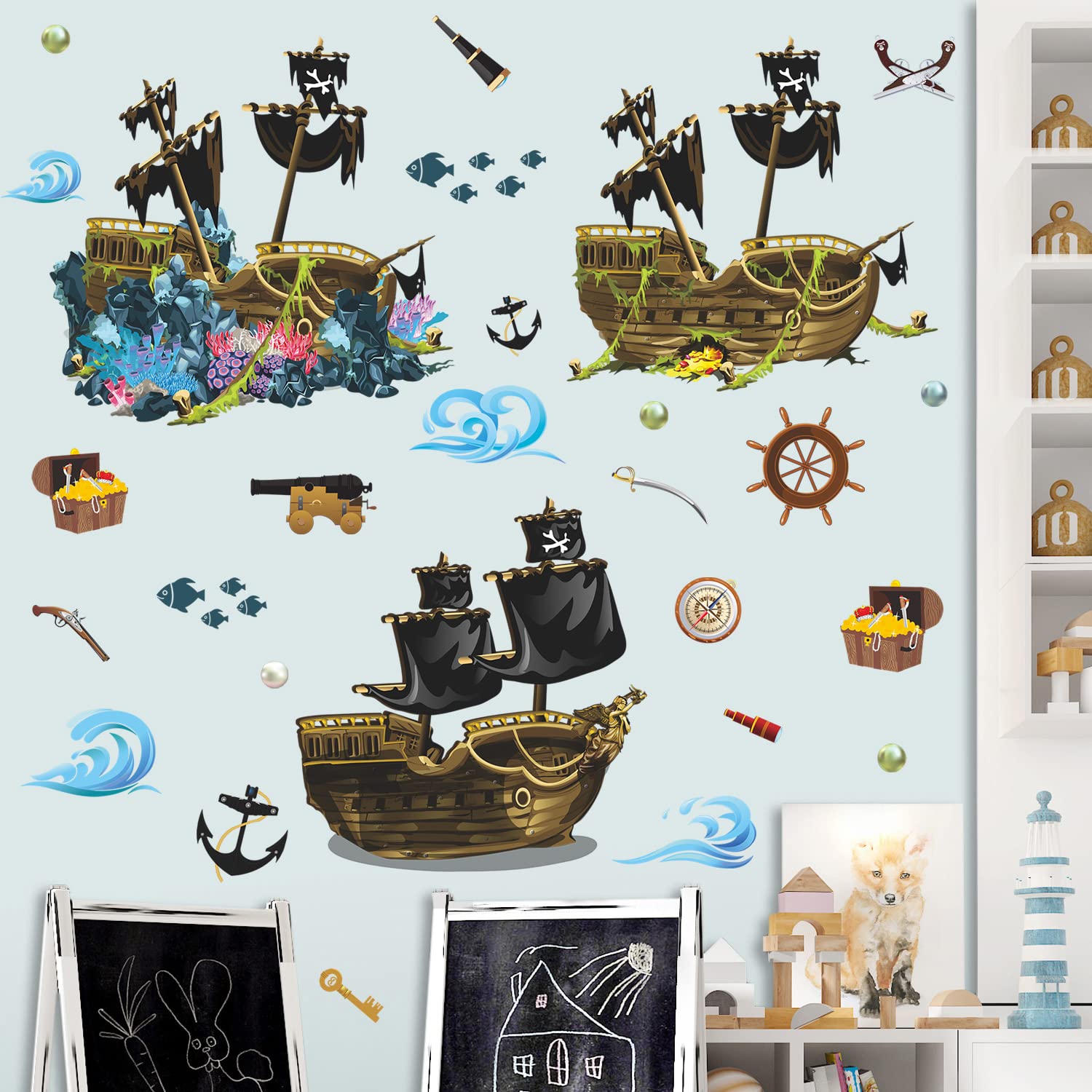 LiveGallery shipwreck waves decal with treasure and reef elements in a bright scene
