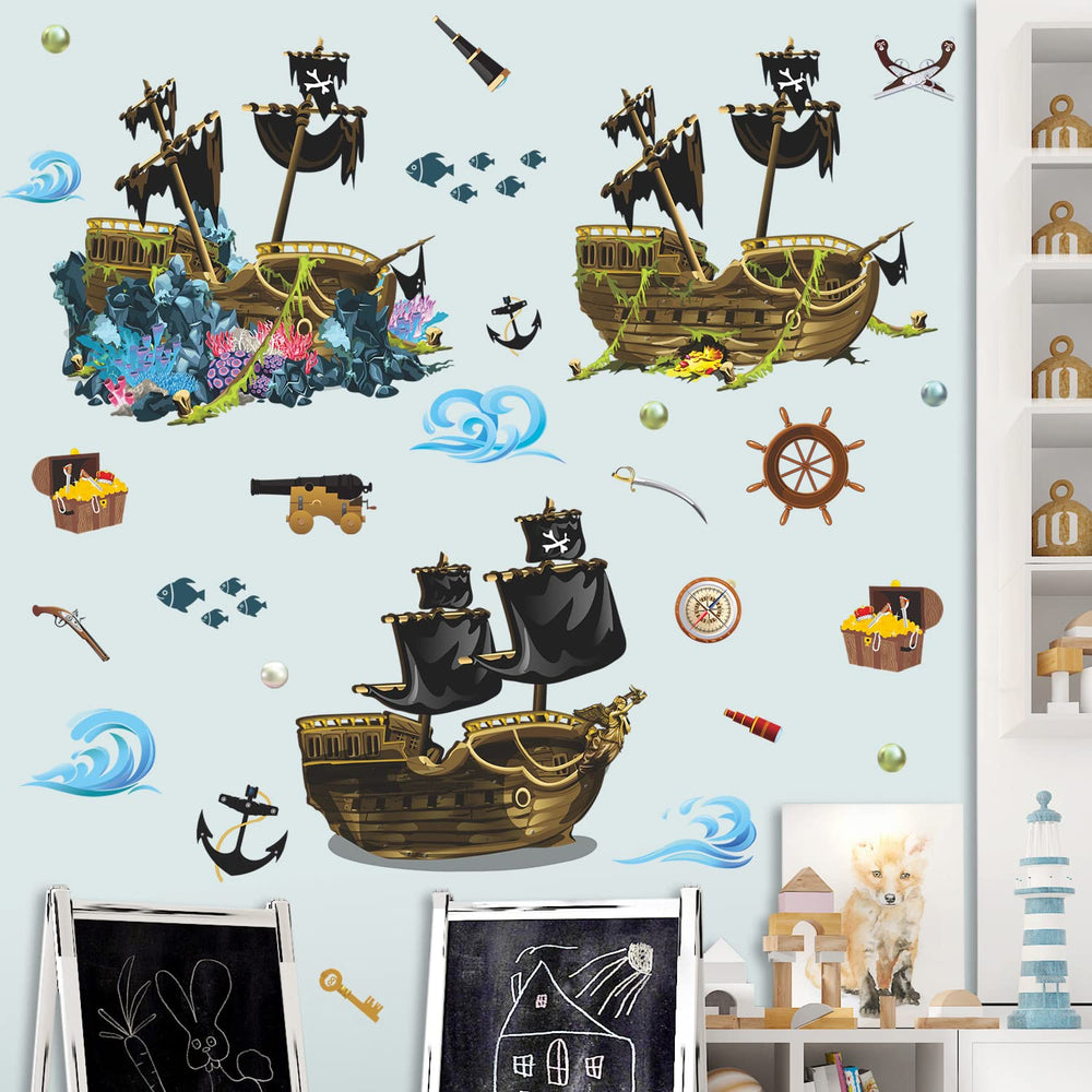 LiveGallery shipwreck waves decal with treasure and reef elements in a bright scene