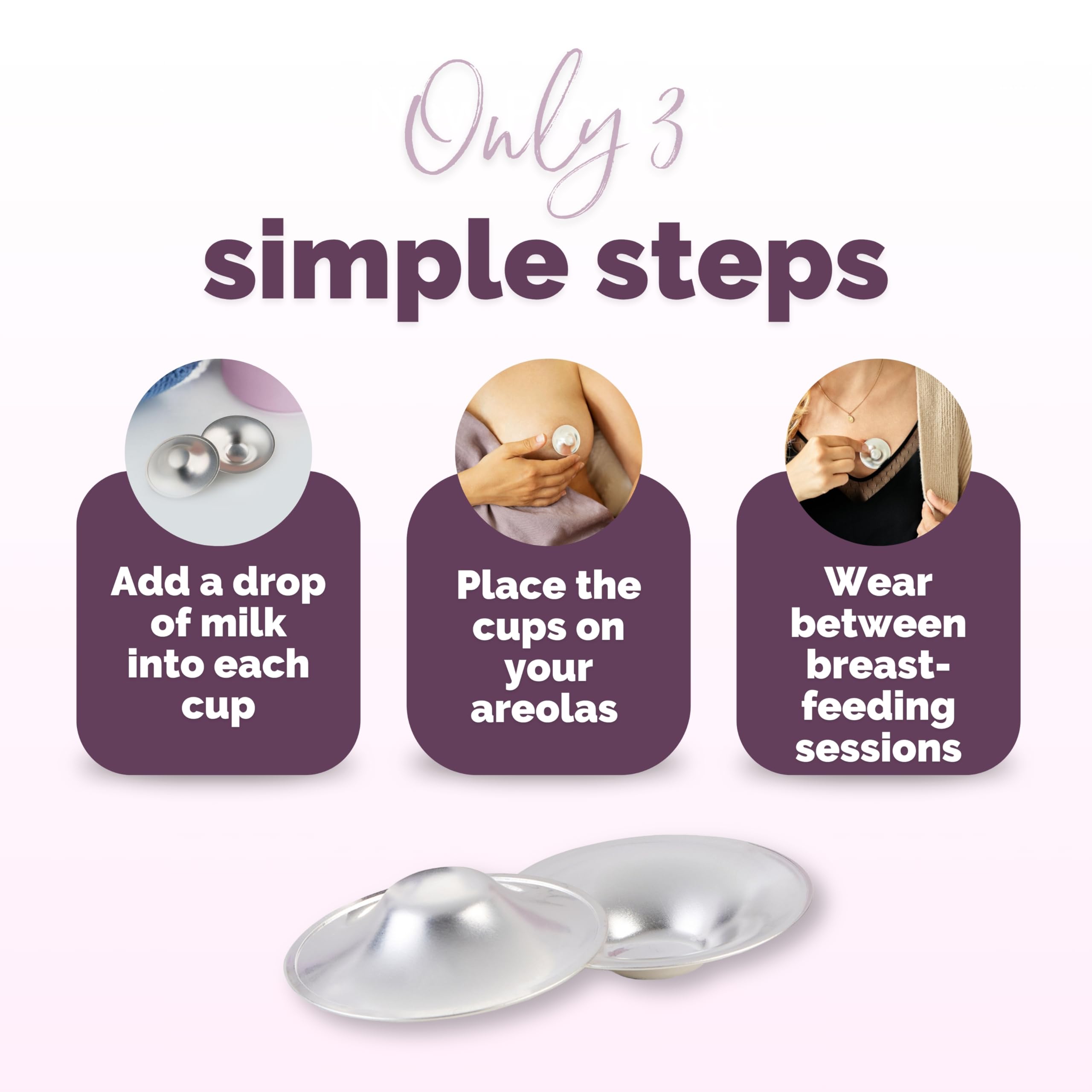 Livella Silver Nursing Cups with breast milk drops usage.